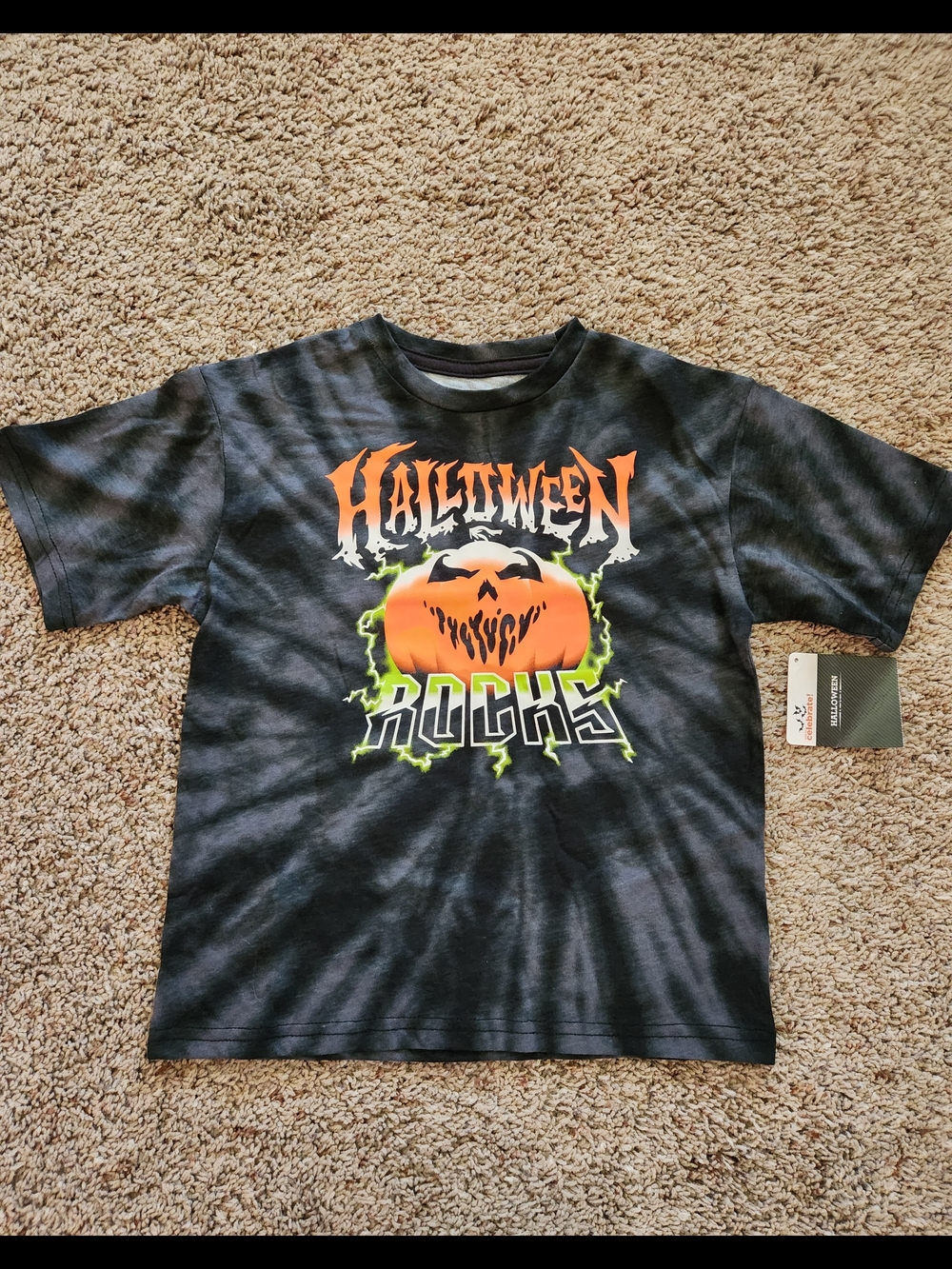 Halloween Rocks Black Tie-Dye Pumpkin Graphic Tee for Kids Size XS(4-5)